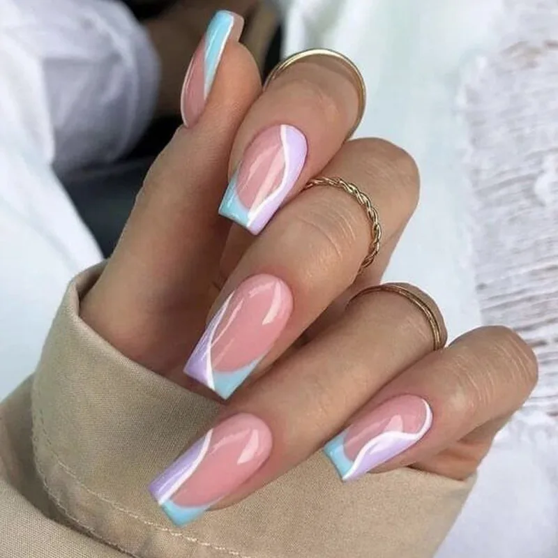 

French Abstract Rotating Nail Armor Mian Fake Nail Sticker Removable Finished Design