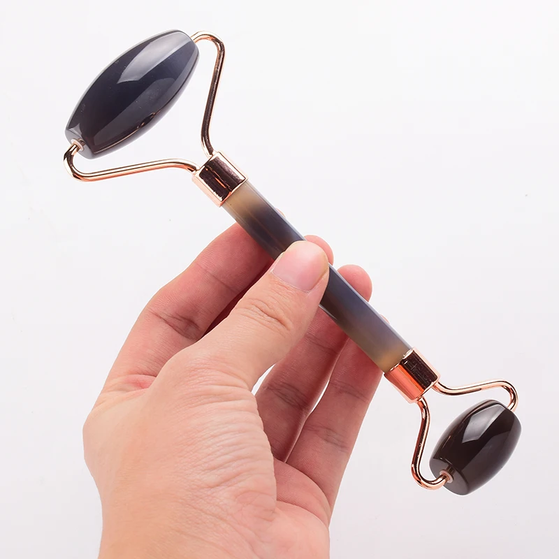 สีเทา Agate Jade Roller เครื่องนวด Gouache Scraper สําหรับใบหน้าเครื่องมือดูแลผิวหน้าธรรมชาติ Body Back Beauty Lifting เครื่องนวด Rolle