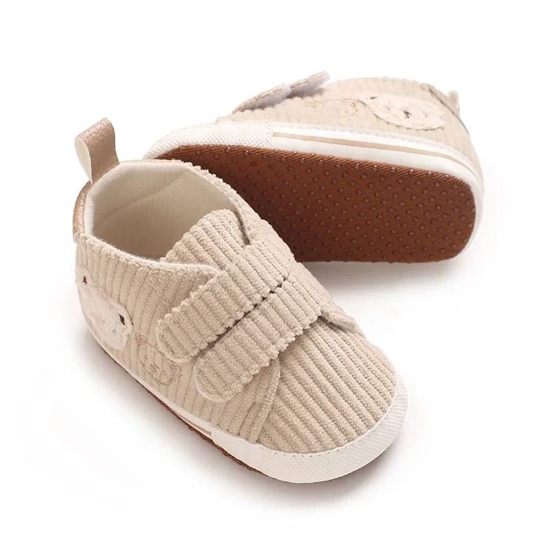 0–18 Monate Baby-Sneaker mit Bären-Stickerei für Jungen und Mädchen, Lauflernschuhe für Kleinkinder, weiche Sohle, Cord, lässige Babyschuhe – Detail 7