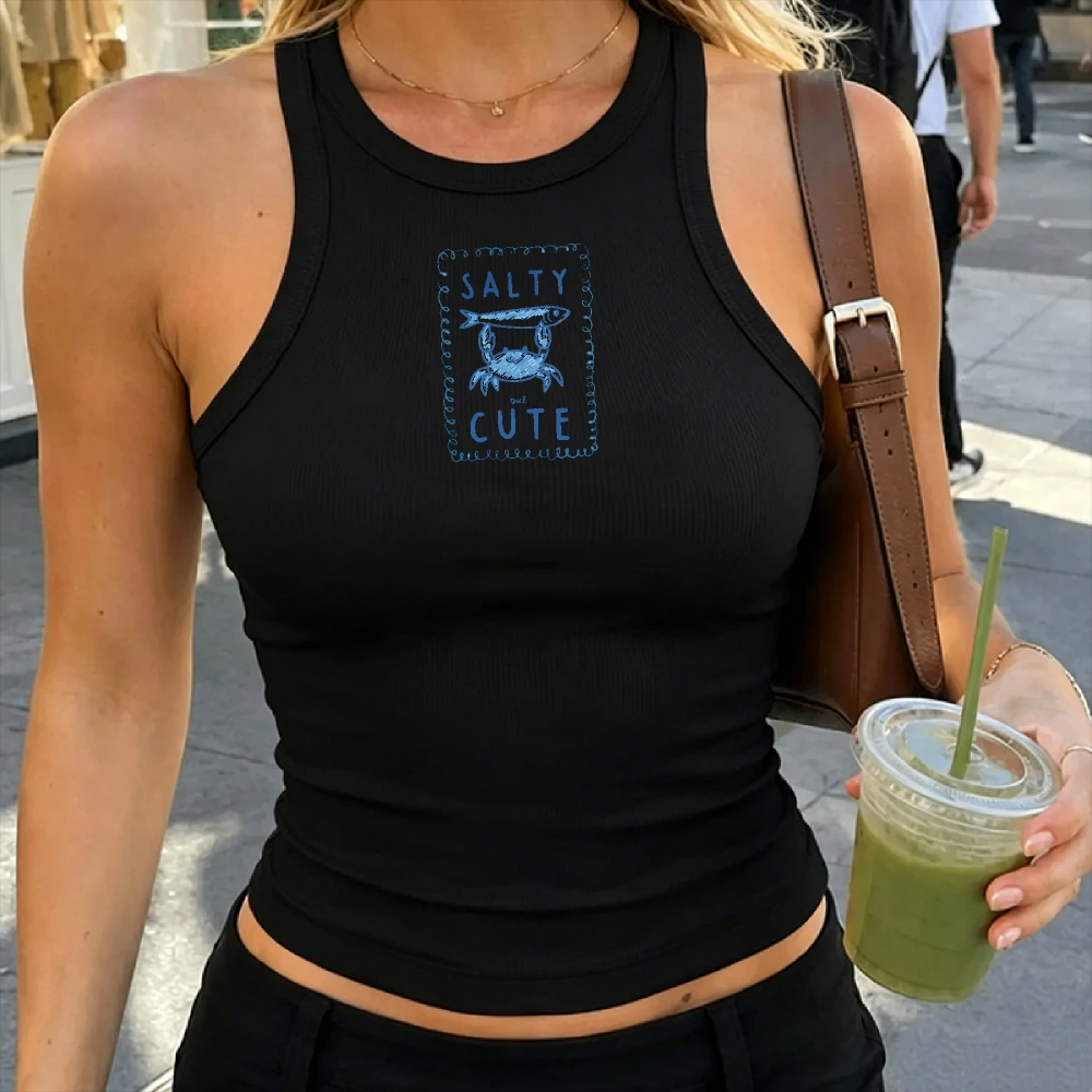 Salty But Cute Blue Crab Ribbed Tank Top Sardines Fisherman Aesthetic Beachy Old Money Aesthetic Coastal Canned Sardines Y2k Top
