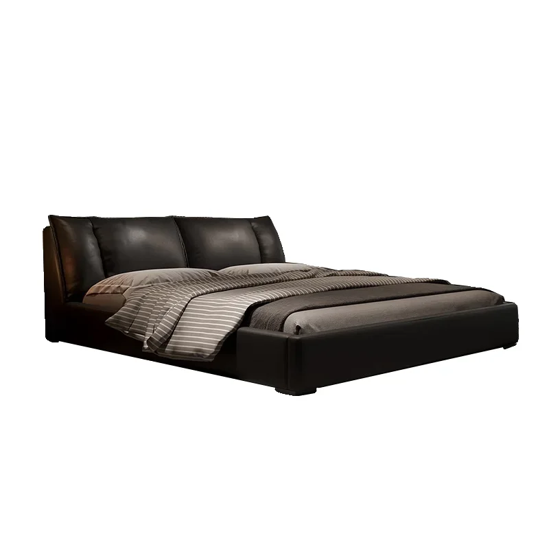 @9gHigh End Ltalian Full Bed Quality Luxury Wedding Fashionable Hotel Create Bed Genuine Leather Design Soft Furniture