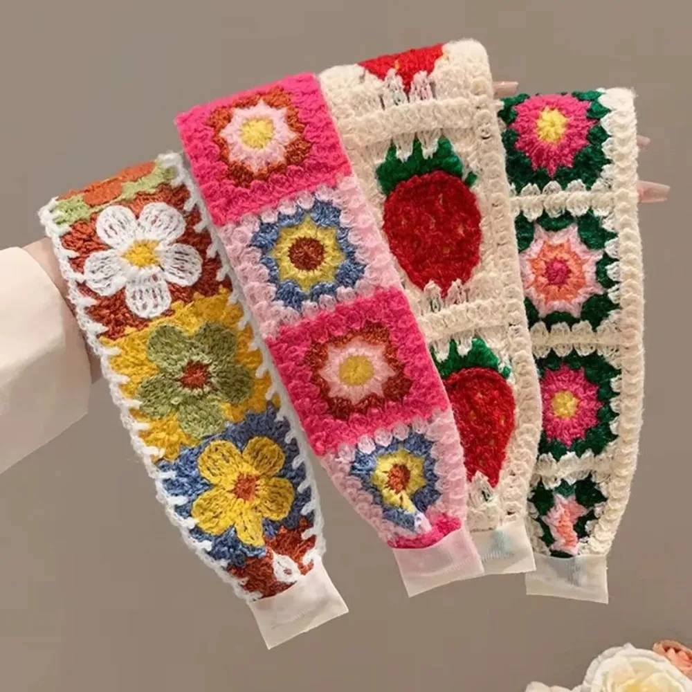 البوهيمي نمط محبوك هيرباند كاندي الألوان قابل للتعديل ماجيك الشريط هيرباند المطرزة الزهور الجبين شرائط الشعر #4