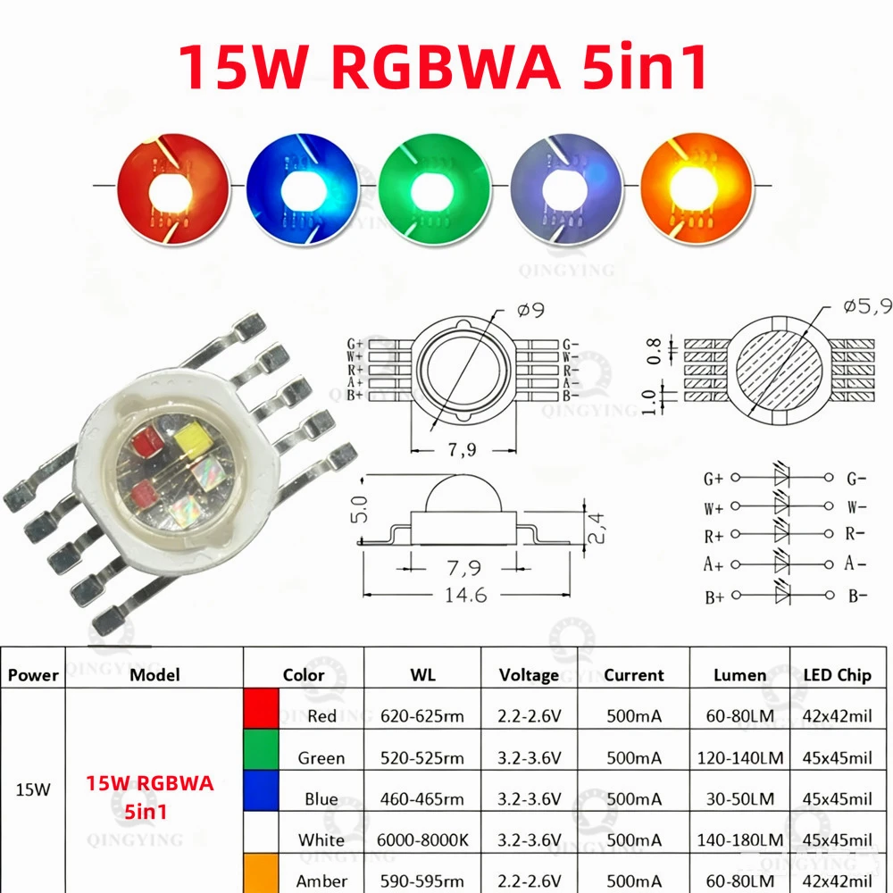 10pcs 15W RGBWA 18W RGBWAV Stage Lighting System High Power LED Chip Lamp Beads 5/6 in 1 RGBWA UV For Par Light Repair Spare Par