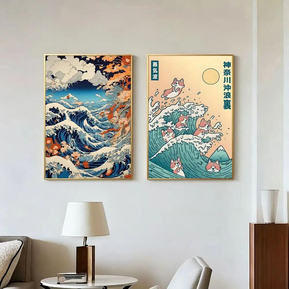 Art T-The Great Wave off Kanagawa Poster Peel And Stick Wall Art Self Adhesive PP Waterproof Wall Decor Living Room Bedroom Gift