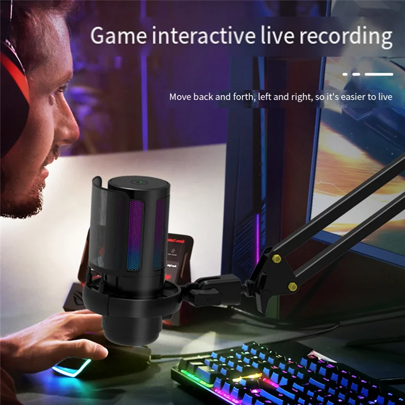 

USB-микрофон с переключателем освещения RGB, бесшумный в один клик, профессиональный настольный микрофон для записи с подставкой, игровой микрофон