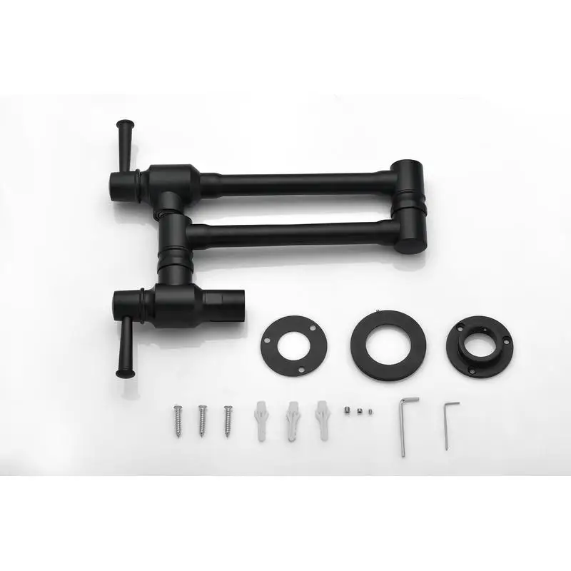 صنبور حشو وعاء مثبت على الحائط - صنبور حوض مطبخ قابل للطي وقابل للتمدد مع فتحة واحدة ومقابض مزدوجة، لمسة نهائية سوداء غير لامعة #4