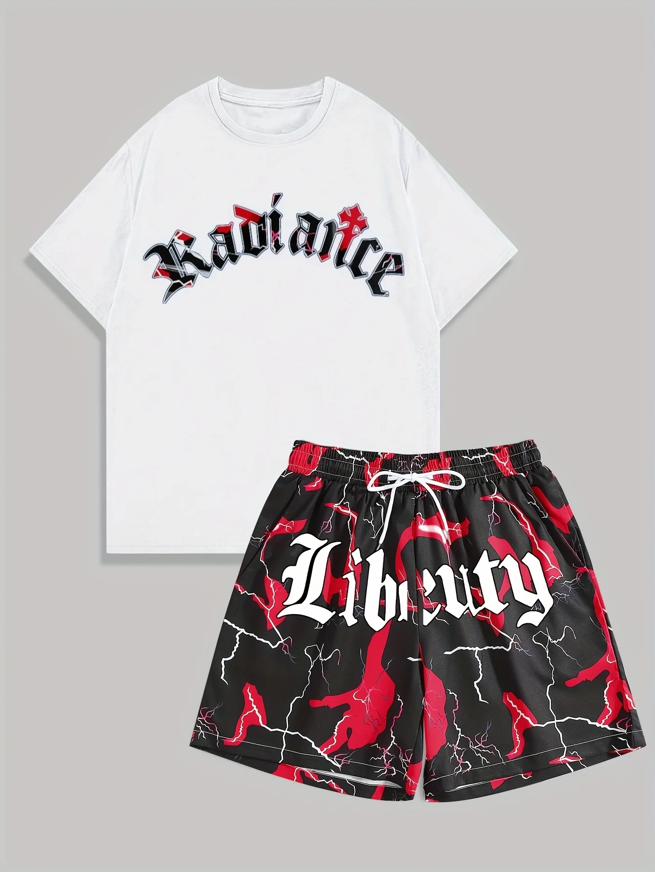 2026 New Fashion Street Style Short-Sleeve T-Shirt and Shorts Two-Piece Set Summer Men's Casual Sports Fitness Outfit