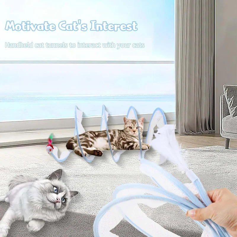 لعبة نفق القطط الصغيرة المثيرة والتفاعلية - مثالية للحيوانات الأليفة النشطة - تتضمن ريشًا وماوسًا ممتعًا - تمرينًا محفزًا