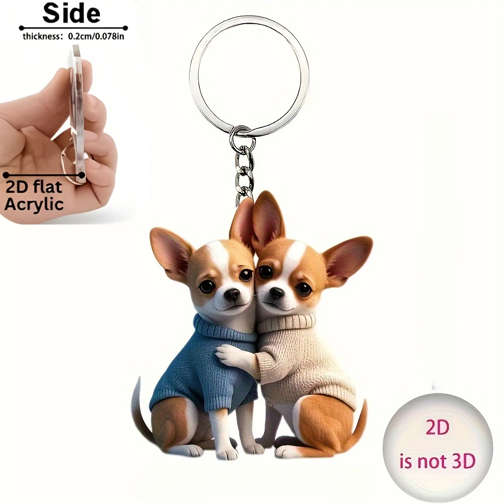 10/4 Piece Set of 2D Flat Cute Chihuahua Dog Acrylic Keychain Pendants, Suitable for Phone Charms, Backpack Pendants, Key Pendants, Car Pendants, Home Decor Pendants, Holiday Gifts, Gifts for Loved Ones and Friends, Ac