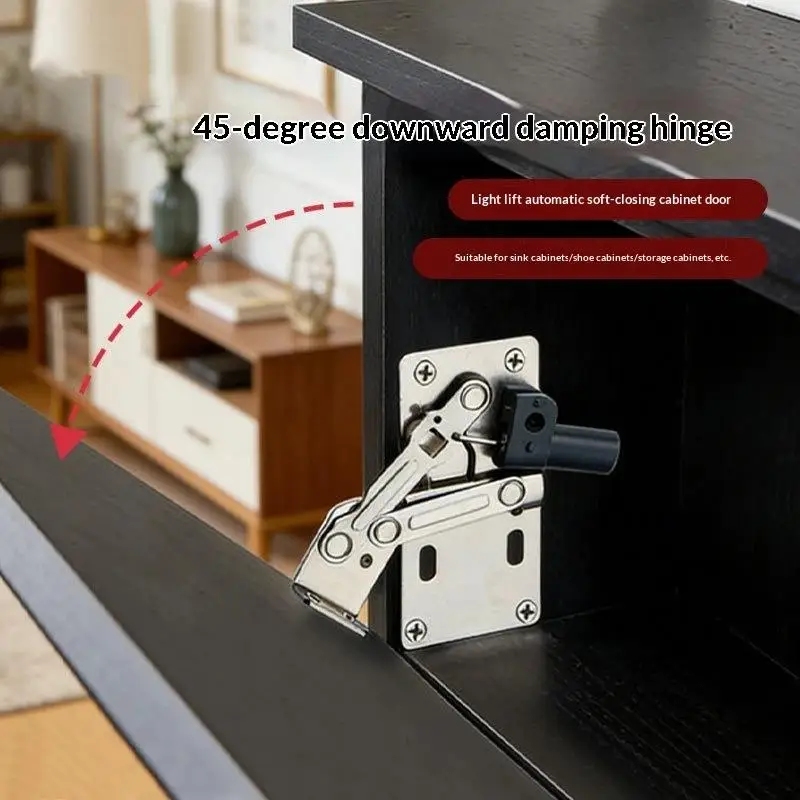 1Pair 45 Degree Flip Down Door Hinges Soft Close Buffer Durable Steel For Cabinets Wardrobes