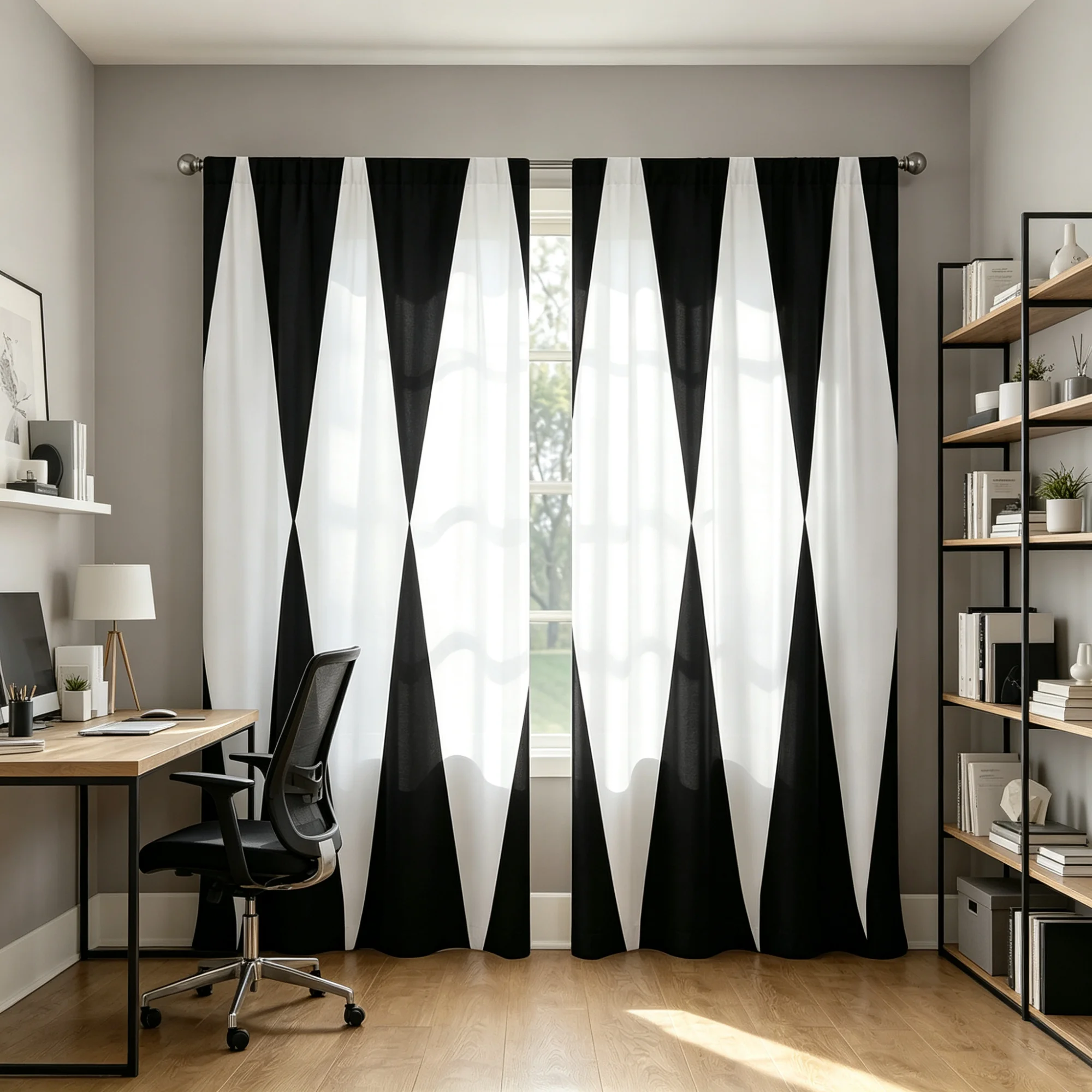 2pcs Modern Geometric Curtains Black and White Diamond Window Drapes Minimalist Harlequin Art Decor Living Room Bedroom