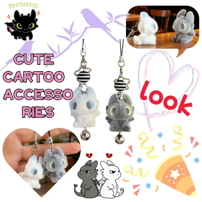 

2PCS Dragon Taming Master Anime Creative Cute Small Gifts Toothless Couple Phone Chain Cartoon Doll Bag Pendant