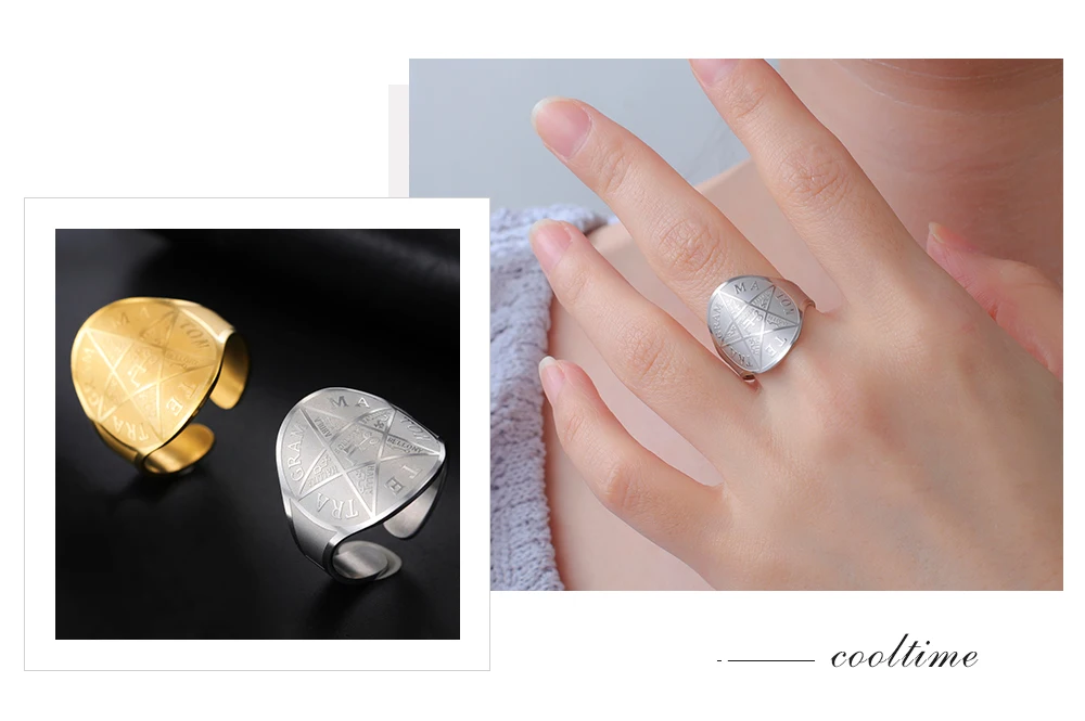 COOLTIME Pentagramm von Solomon Ring aus Edelstahl, verstellbar, übernatürlicher Zauberer, Amulett-Ring, Schmuck, Geschenk für Damen und Herren – Detail 8