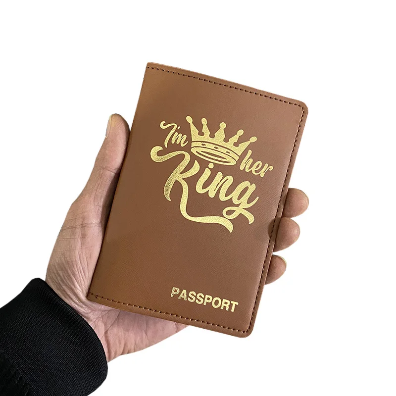 Designer Personalised Name Passport Cover King Queen Crown Case for Passports Pu Leather Travel Wallet for Couples