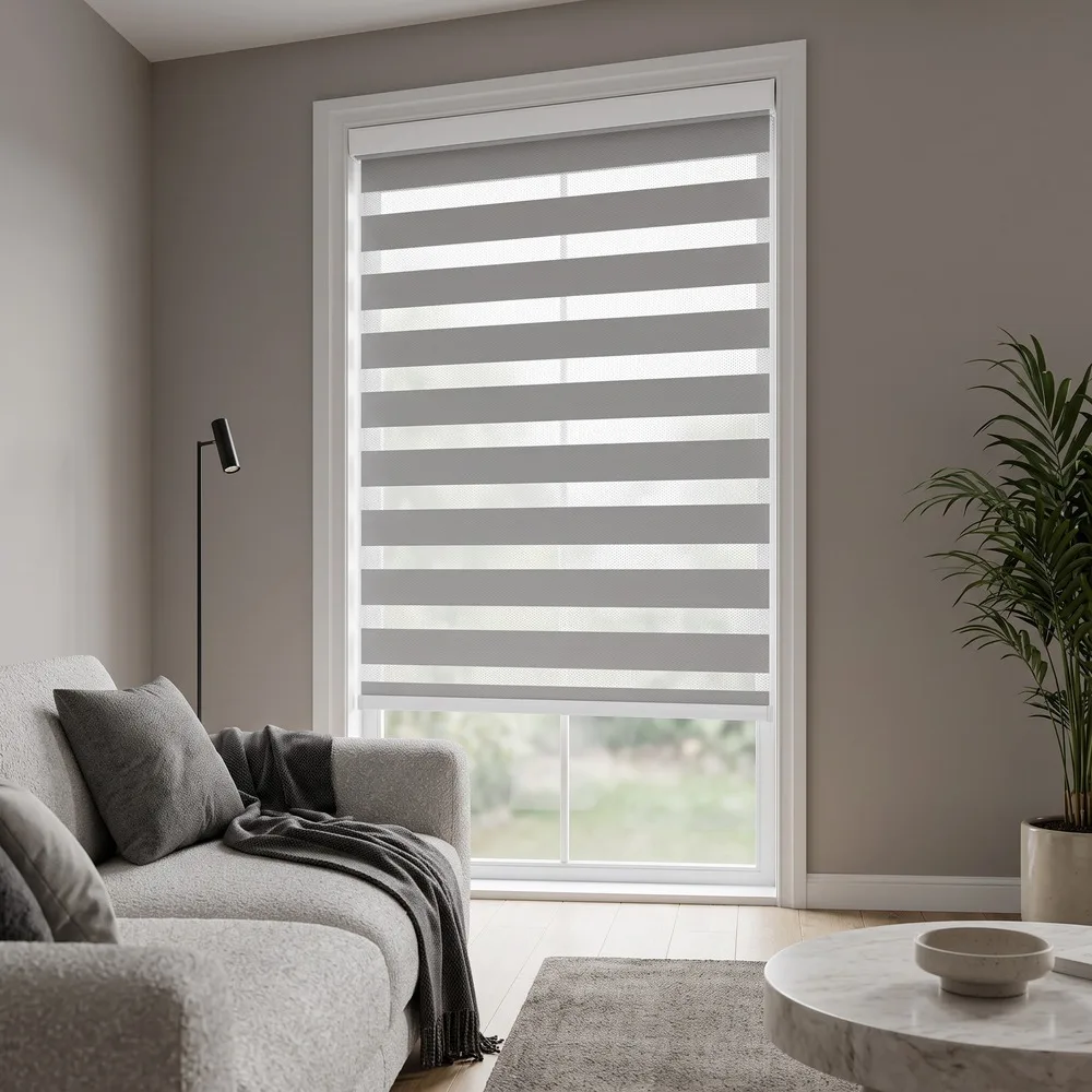 Zebra Roller Blinds High Blackout Fabric with Fine Sheer Bands, Dual Layer Light Filtering Window Shade for Home Office, Custom