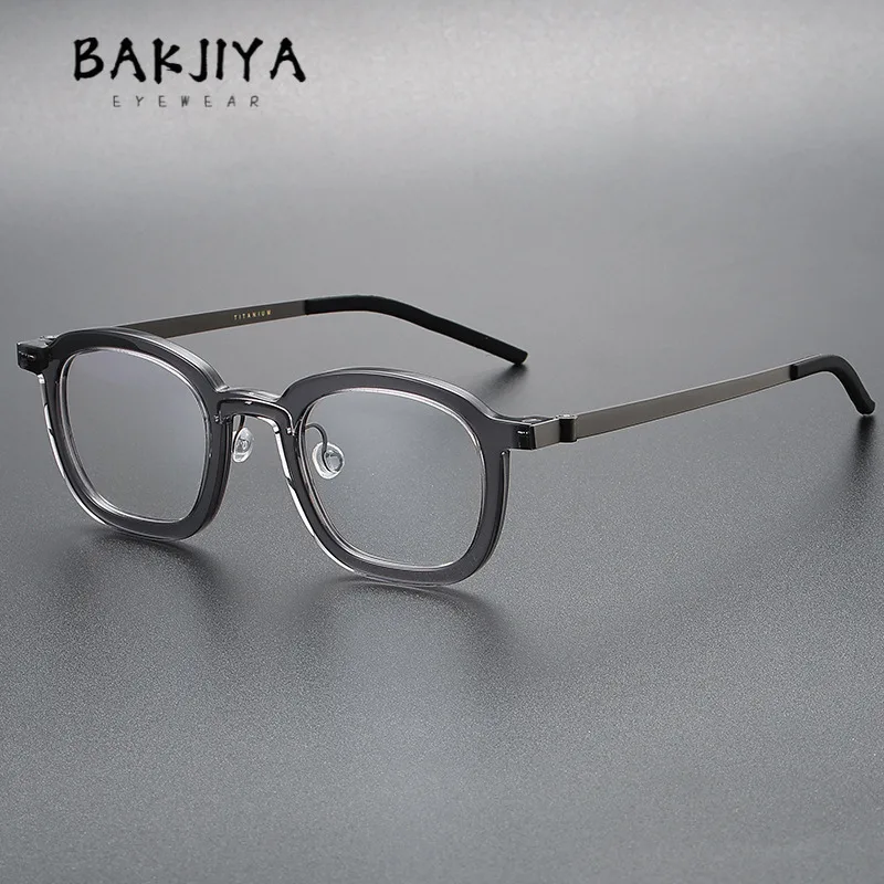 Vintage Acetate Pure Titanium Screwless Eyewear Men Women Ultra-light Square Transparent Gray Full-rim Eyeglasses Frame Glasses