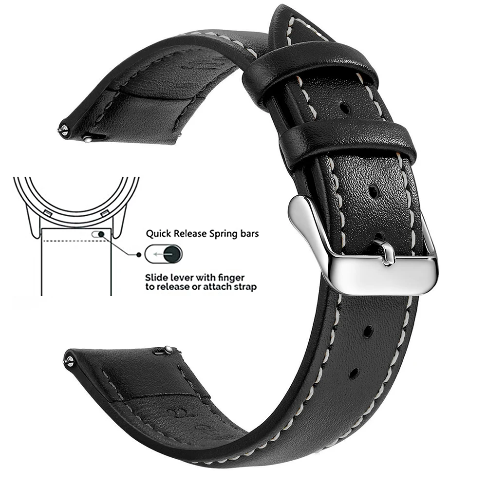 SAMCO Top Gain Genuine Leather Watch Band, Quick Release 18mm/20mm/22mm Watch Straps, Fits Samsung Galaxy Watch, Huawei Watch
