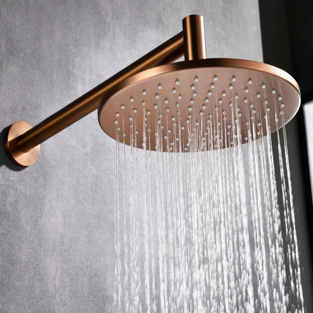 Brass Showers for Bathroom  Brushed Rose Gold Shower Set  Ceramics  Hot and Cold Concealed Mixer Match Shower Head 10 Inch