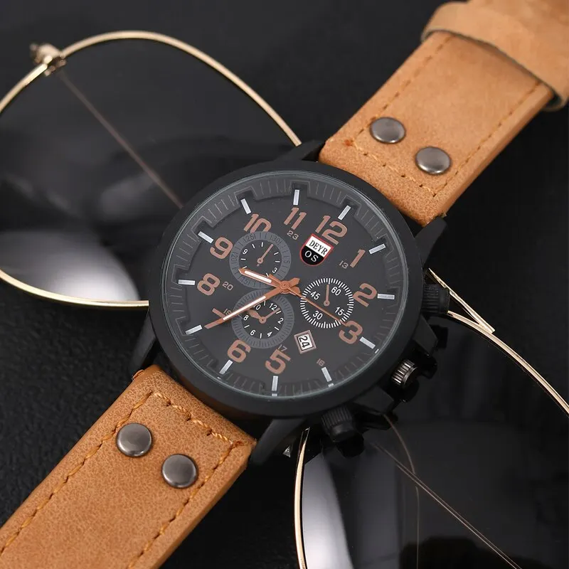 4PCS Set Fashion Mens Sports Bracelet Watches For Men Military Quartz Wrist Watch Classic Male Casual Leather Watch Reloj Hombre