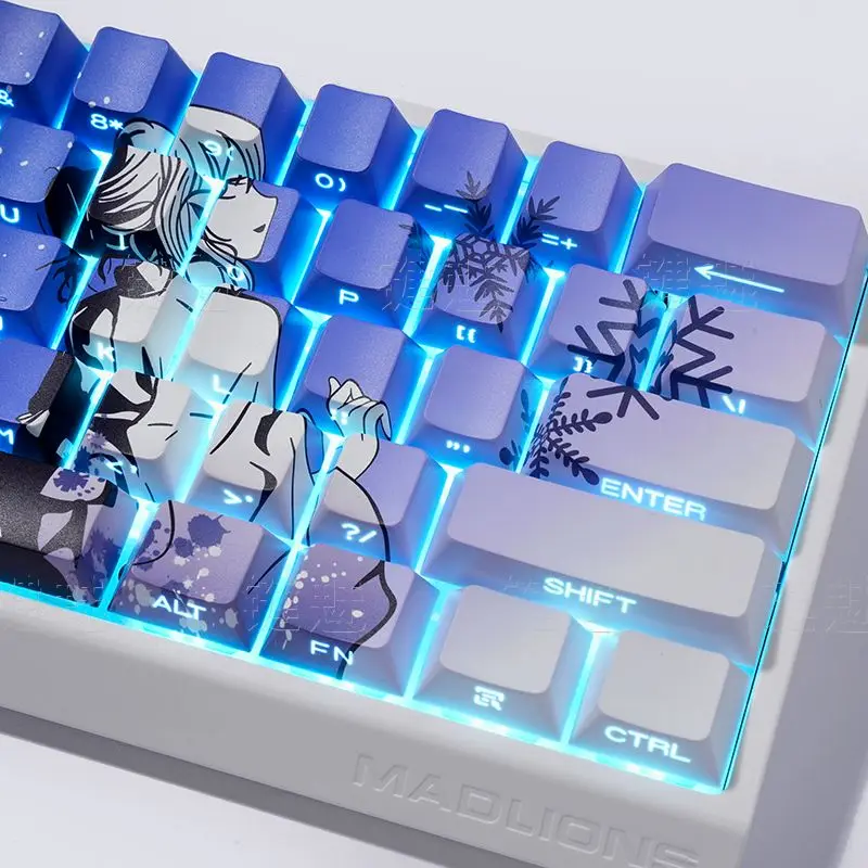 132 Keys Sakura Raven2.0 Cherry Profile Anime Keycap Double Shot Sidelit Shine Translucent PBT Keycap for MX Mechanical Keyboard