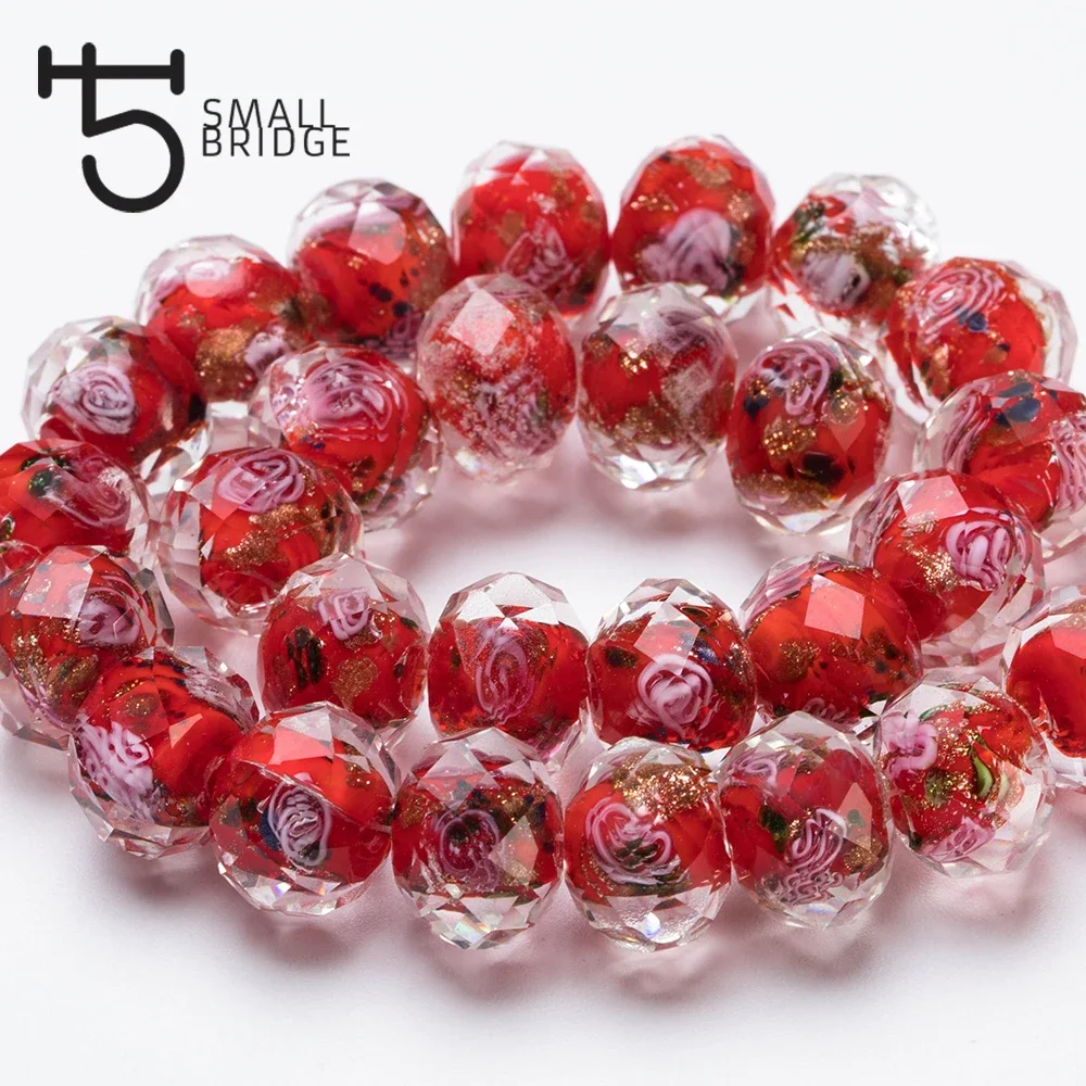 12mm Murano Red Transparent Glass Lampwork Beads for Making Jewelry Diy Material Loose Faceted Large Flower Beads L004