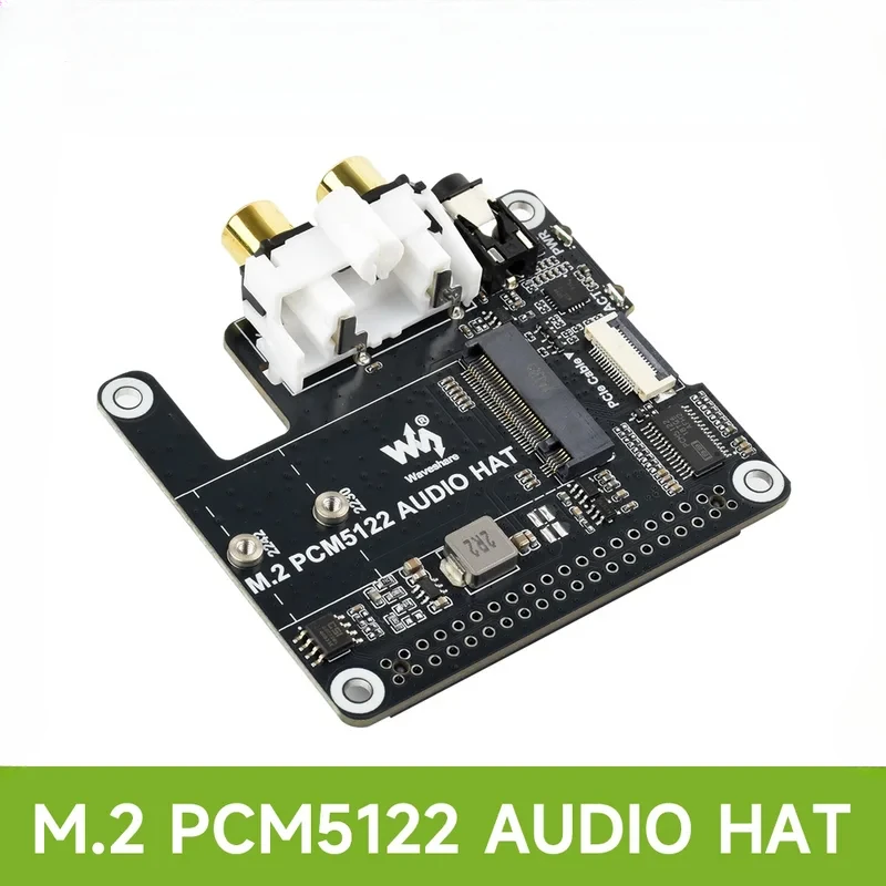 Waveshare PCIe To.2 HAT With I2S Audio Extension Raspberry Pi, Supports NVMe Protocol Solid State Drive, 3.5mm Headphone