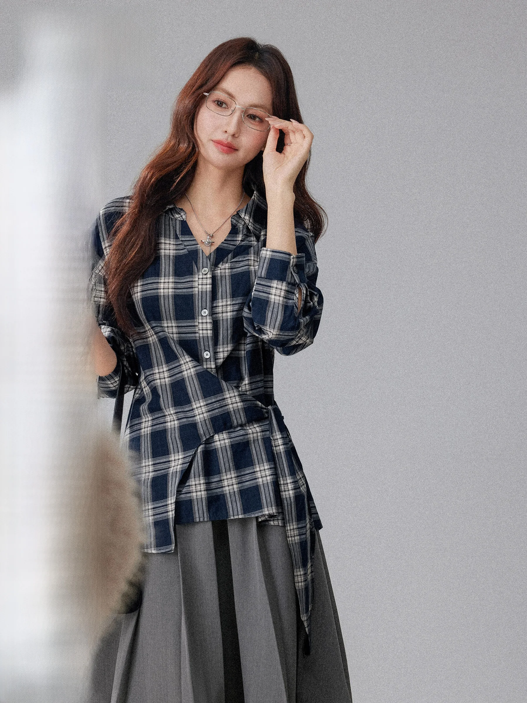 

Женская винтажная клетчатая рубашка с длинным рукавом, приталенная, асимметричного кроя, в корейском стиле, для ранней весны, повседневная, модная