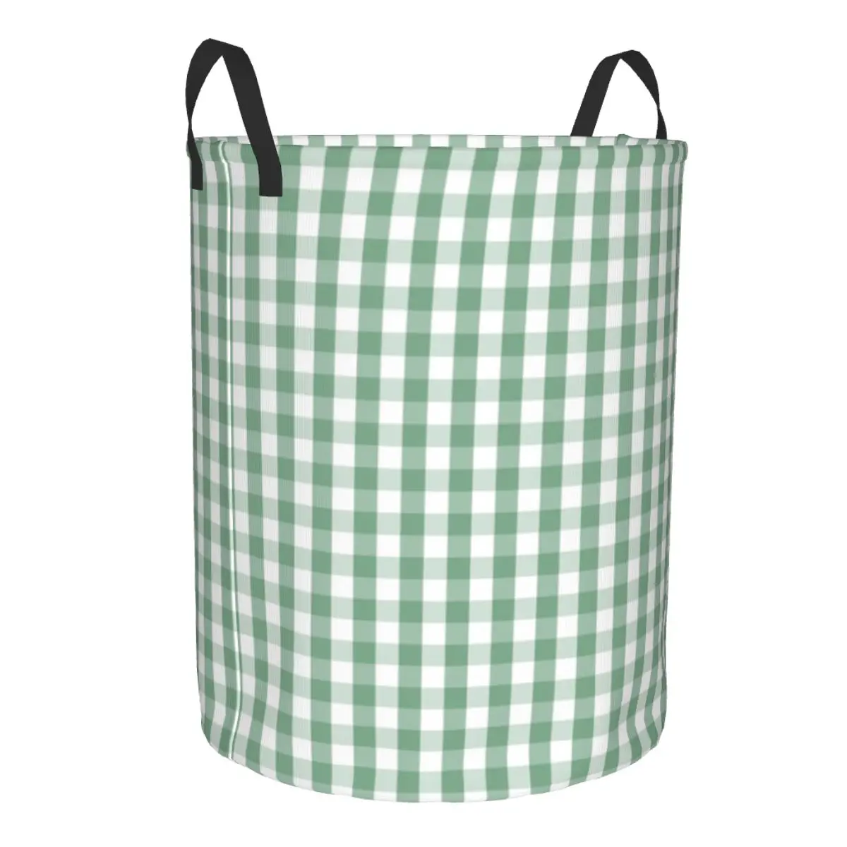 Moss Green Mini Gingham Check Plaid Laundry Basket Collapsible Large Clothing Storage Bin Geometric Baby Hamper