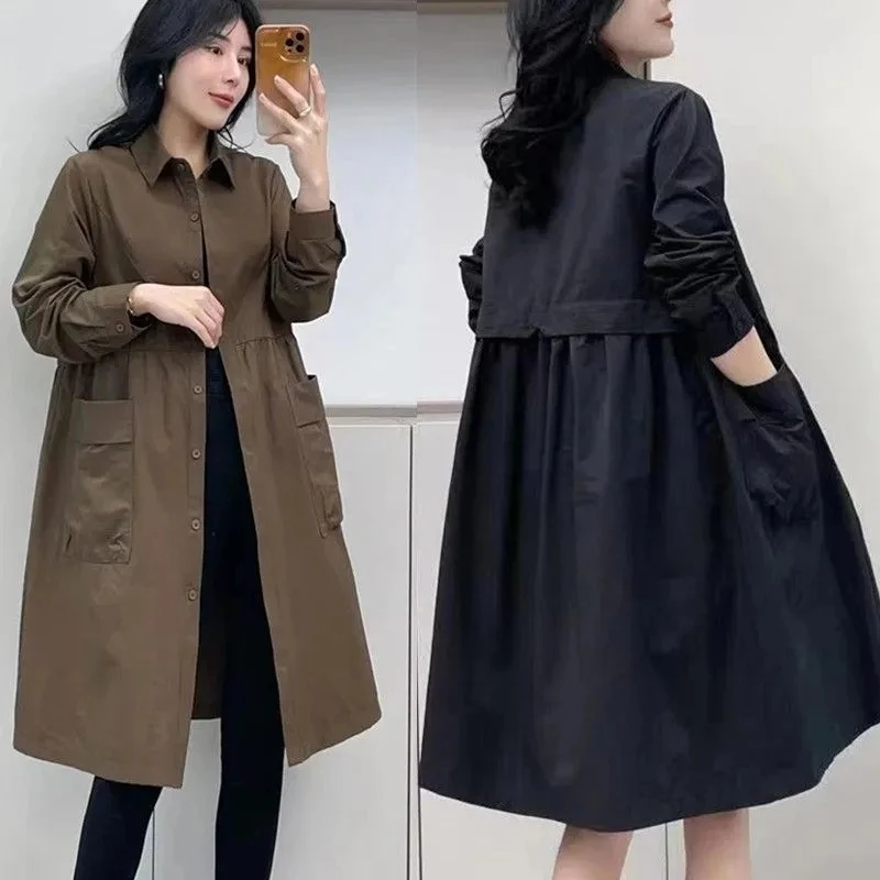 2023 New Female Spring and Autumn High End Trench Women's Mid Length Korean Loose Fashion Popular British Style Versatile Coat