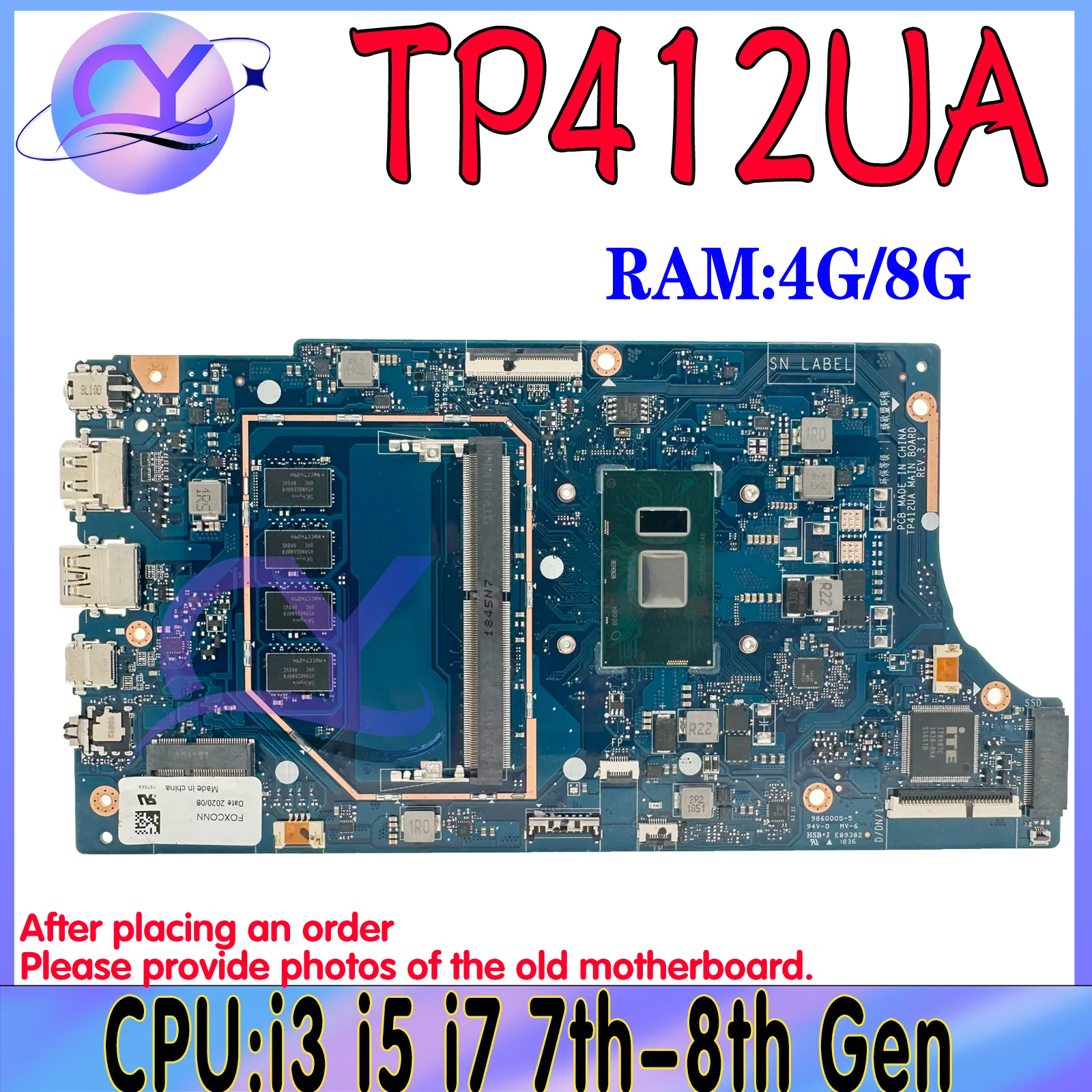 KEFU TP412UA Laptop Motherboard For ASUS Vivobook Flip 14 TP412 TP412U TP412UAF Mainboard With I3 I5 I7-8550U 4GB 100% Test OK