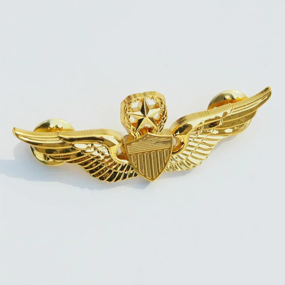 US WINGS MILITARY BADGE COMMAND PILOT AVIATOR METAL WINGS PIN BROOCH GOLD