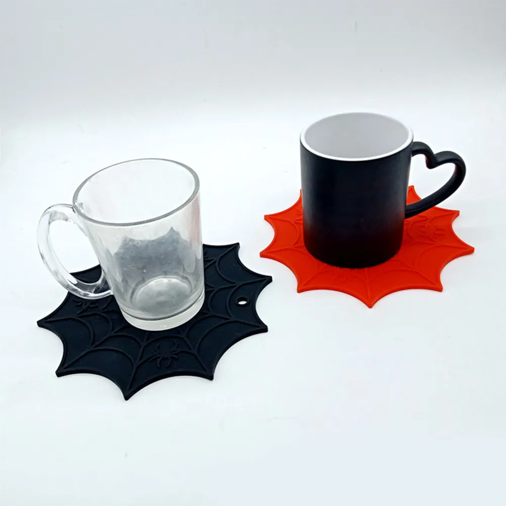 4pcs Silicone Halloween Coasters Set – Non-Slip Heat-Resistant Placemats for Cups & Cutlery, Black