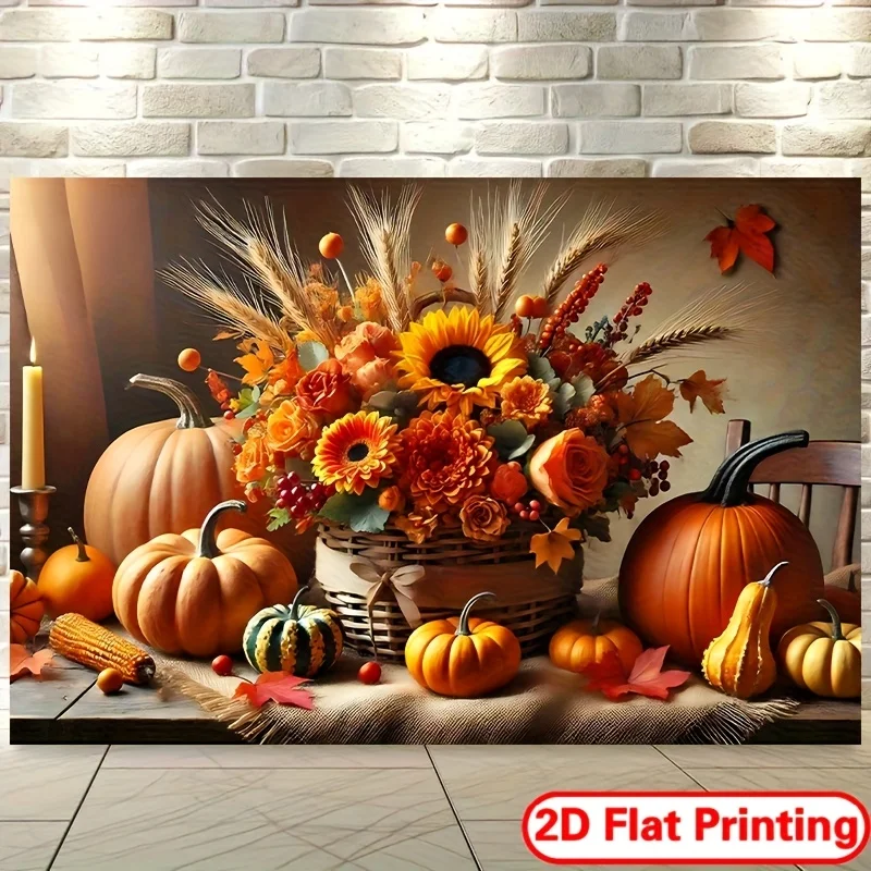 Autumn Harvest Pumpkin Sunflower Tapestry Fall Seasonal Decor Wall Hanging Thanksgiving Centerpiece Warm Cozy Home AmbianceBoost