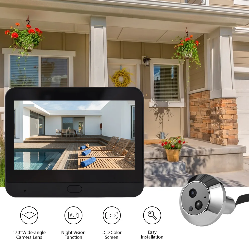 Kamera intip bel pintu Video WiFi 2.4G, lubang intip Tampilan 4.3 inci 1080P terlihat penglihatan malam kamera pengintai dengan sensor otomatis