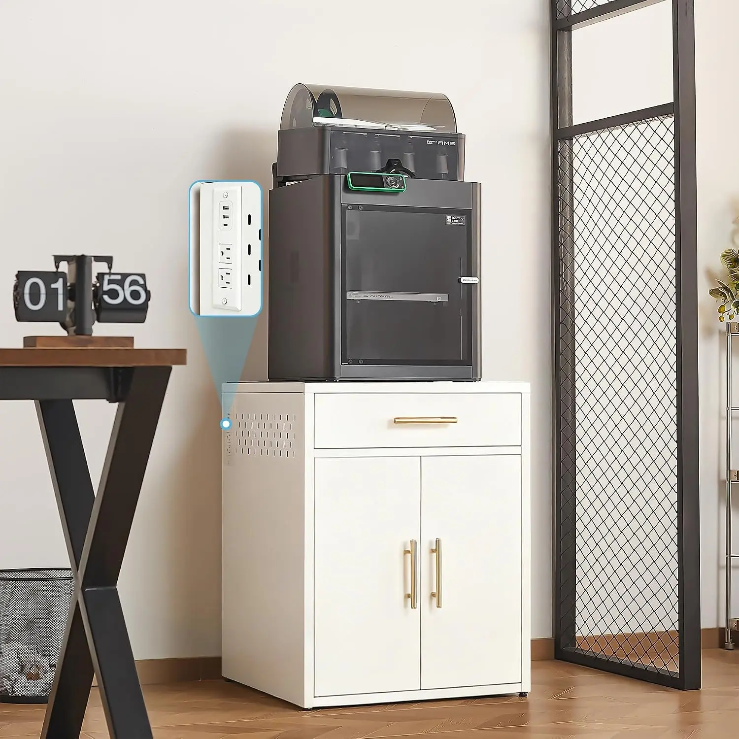 Metal 3D Printer Table, with Filament Storage, Silent Desk Pad, Charging Station & Drawers - Dustproof, Heavy-Duty for Home Offi