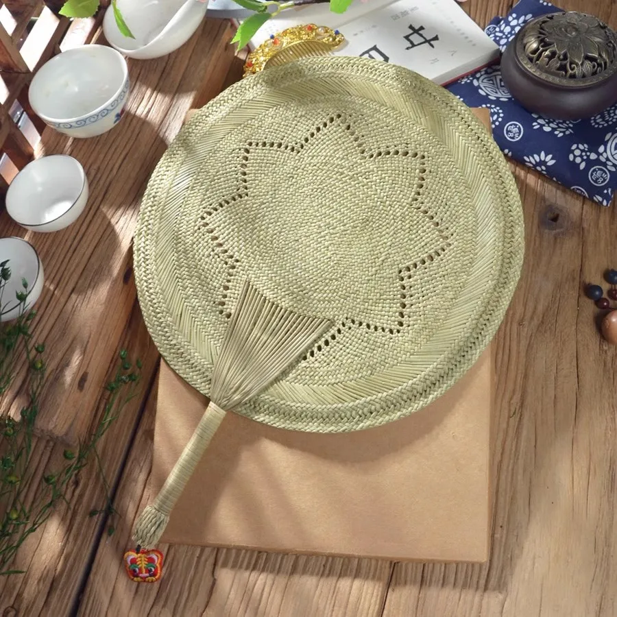 Traditional Chinese Handmade Palm Leaf Fan - Natural Reed Fan for Cooling, Summer Mosquito Repellent Fan for Elderly & Baby