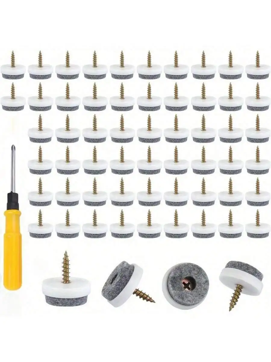 50 Pcs 22mm Felt Glides with Screws & Screwdriver - Chair Screw-on Sliders for Furniture & Floor Protection, Anti-Scratch Hardwa