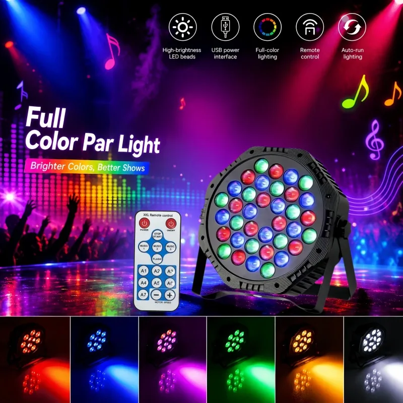 DJ Strobe Light Stage Par Light LED Stage Light With 36 LEDs 7-Colour RGB Party Lights Remote-Controlled For Stage Decor Lamp