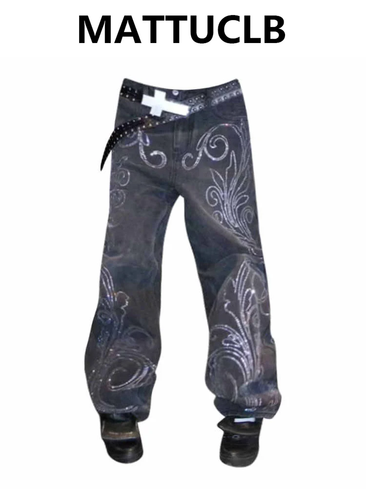 

Женские мешковатые дизайнерские джинсовые брюки в американском стиле ретро в готическом стиле Y2K, ковбойские японские темные академические уличные Harajuku Tide 2000-х годов