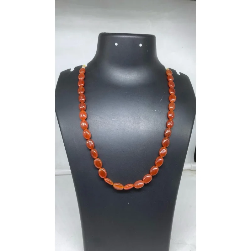 Orange Onyx Necklace Oval Beads 8mm 20 Inch 1 Line Handmade Gemstone Jewelry