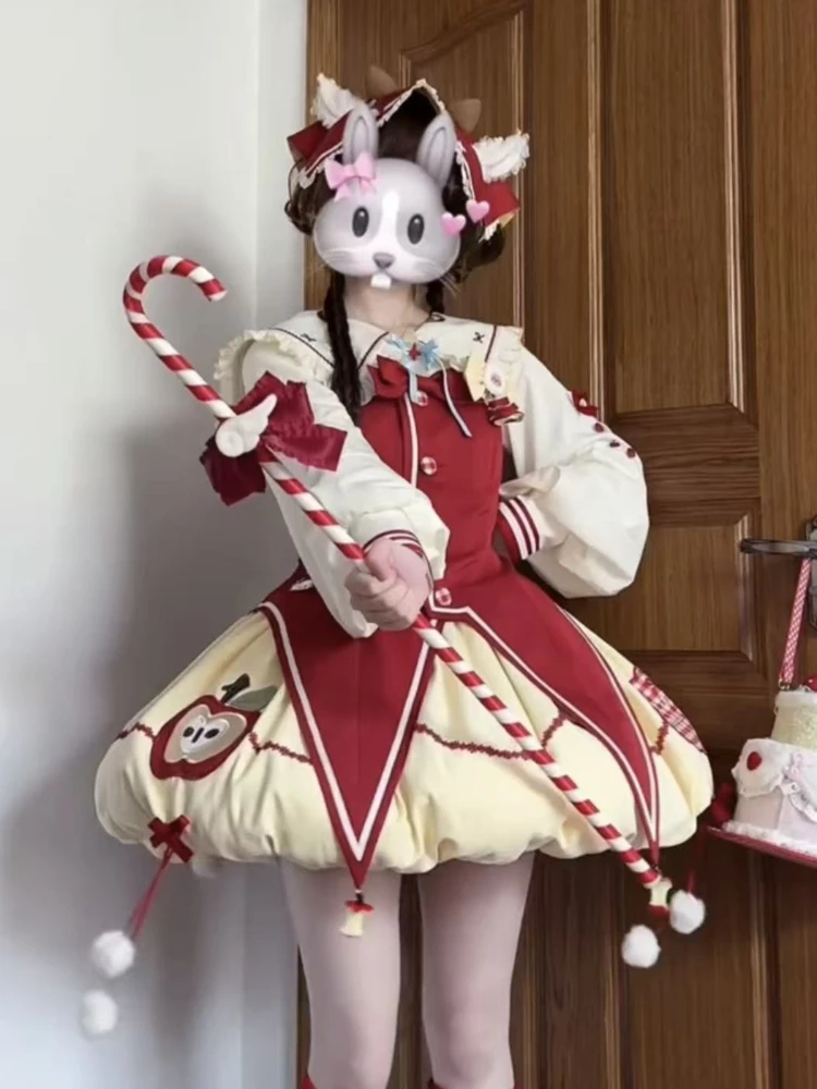 Japanese Sweet Kawaii Lolita 3 Piece Sets Women Kawaii Bow Shirt + Red Vest + Fluffy Skirts Harajuku Vintage Party Chic Outfits view 4