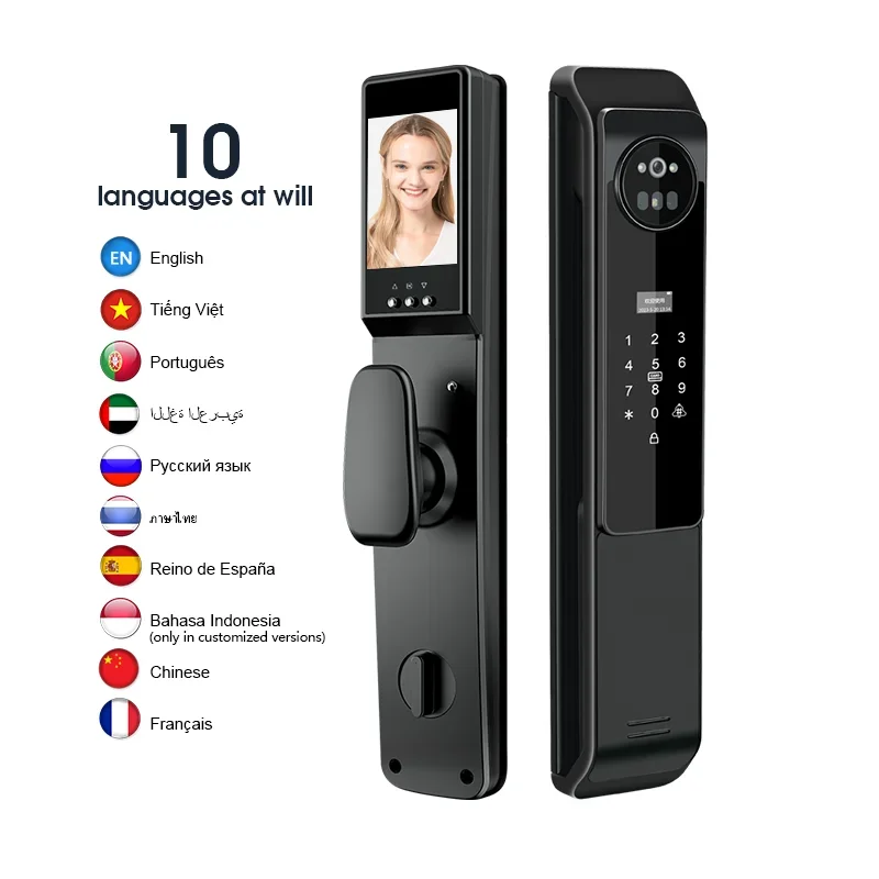 simple stylish fingerprint password card Smart door lock with visual cat eye,automatic capture pictures upload phone function