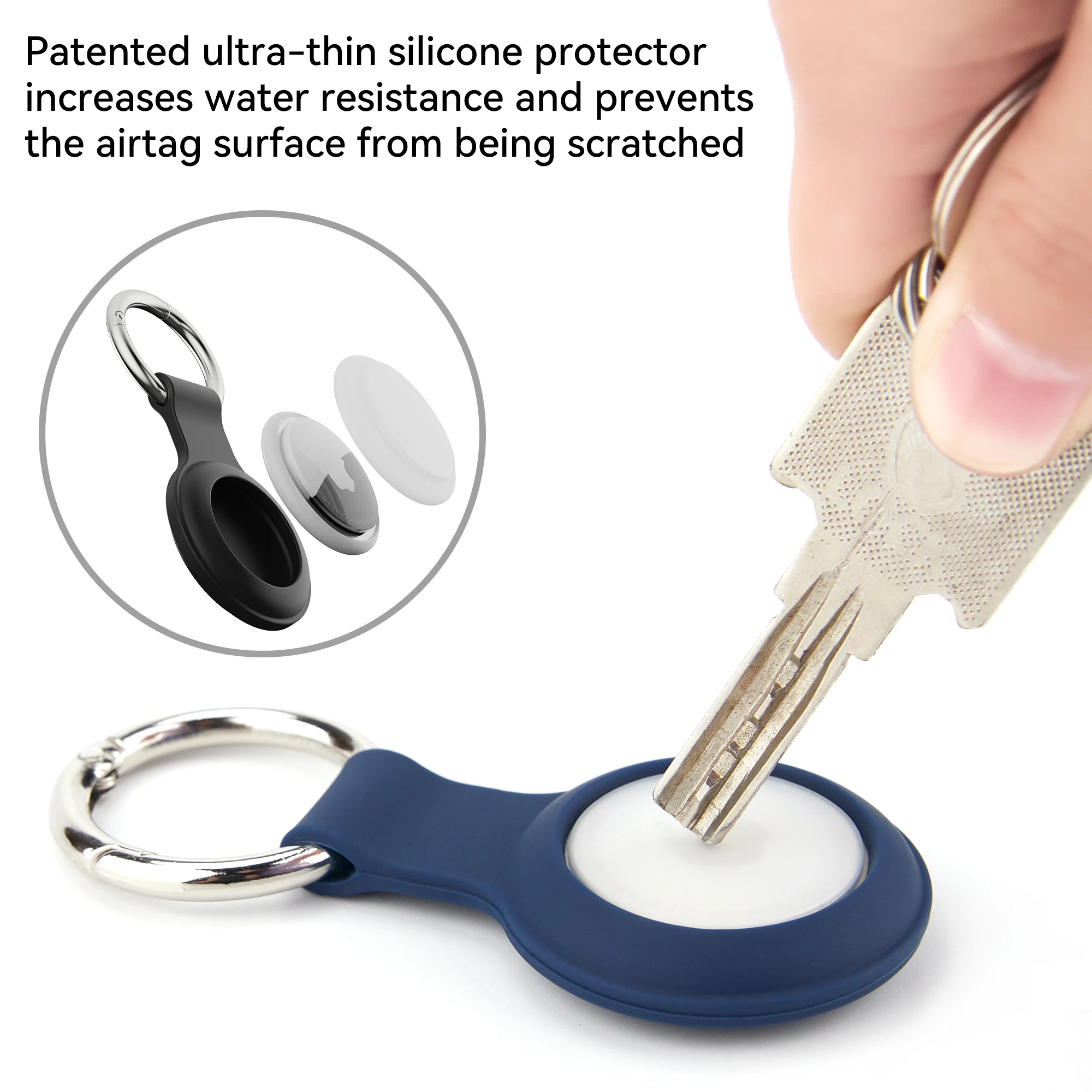 4 عبوات لحافظة AirTag من السيليكون، حامل علامة هوائية ممتص للصدمات لهاتف Apple AirTags، حافظة سلسلة مفاتيح، مشبك حلقة مفاتيح