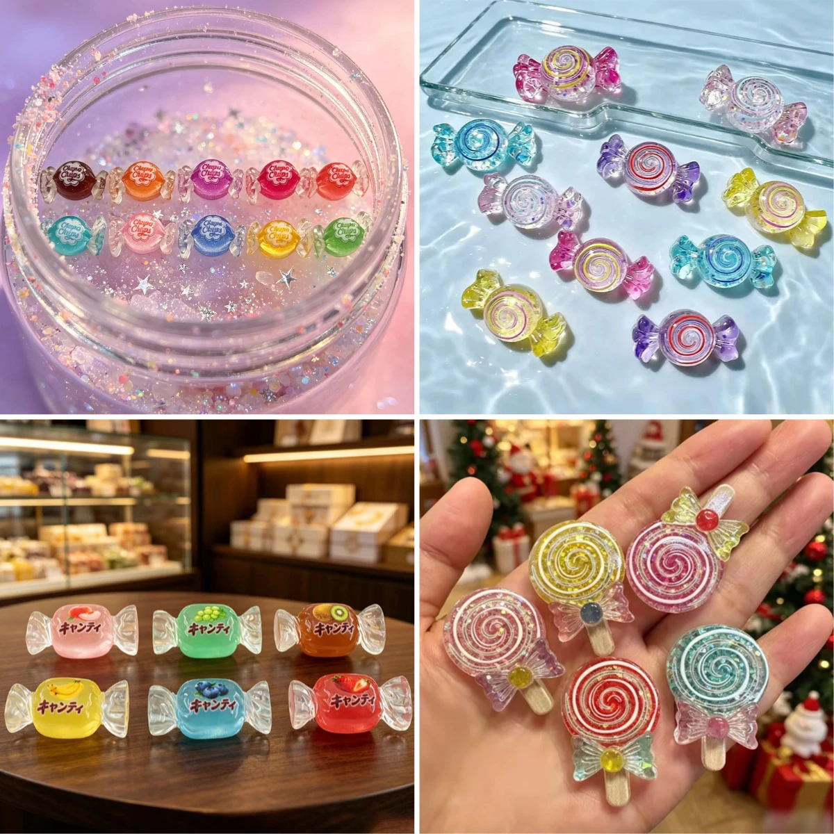 Resin Art Phone Case - 100pcs Cute Simulation Glitter Candy Lollipop