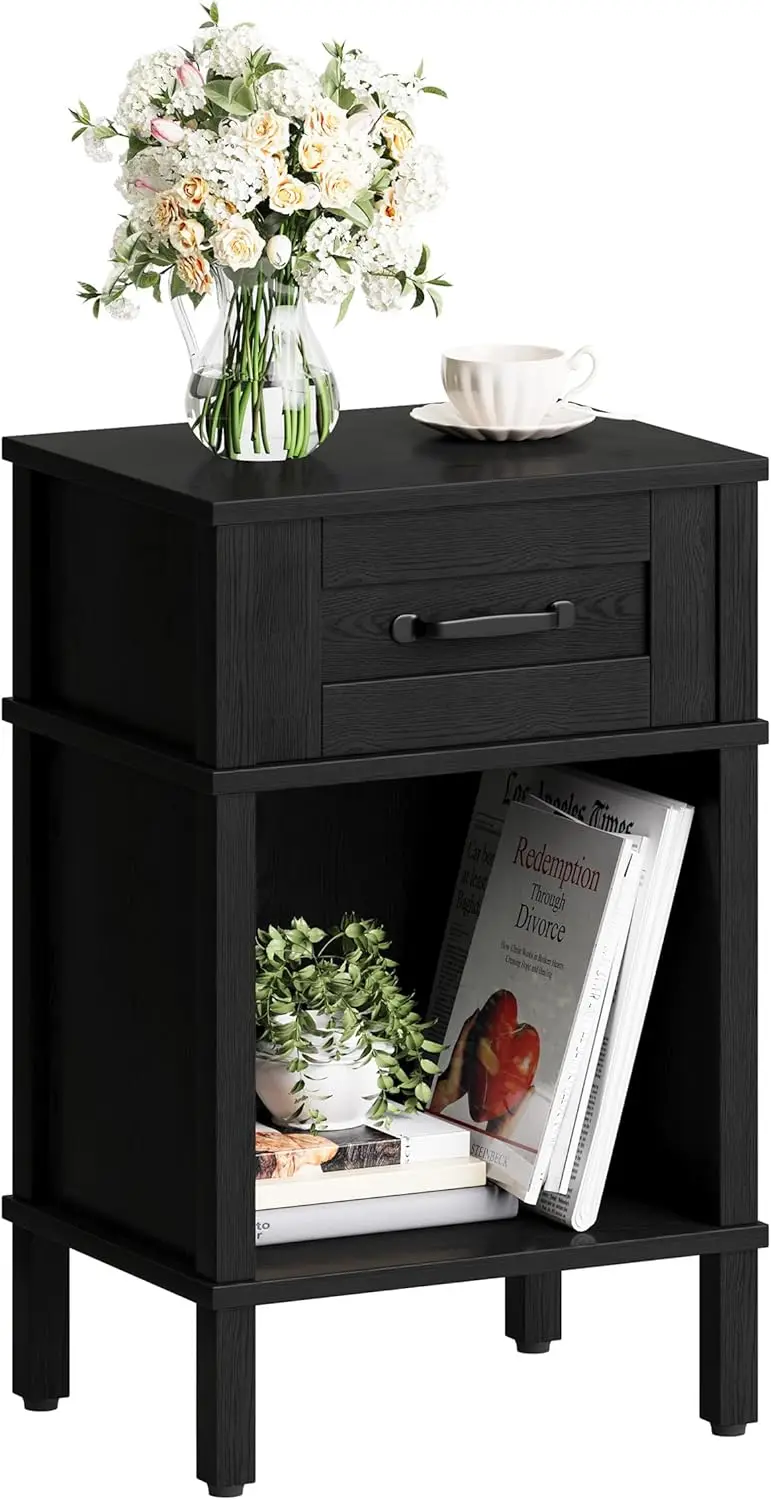 

Прикроватная тумбочка в стиле фермерского дома с выдвижным ящиком, маленький деревянный приставной столик, черная прикроватная тумба для спальни и гостиной