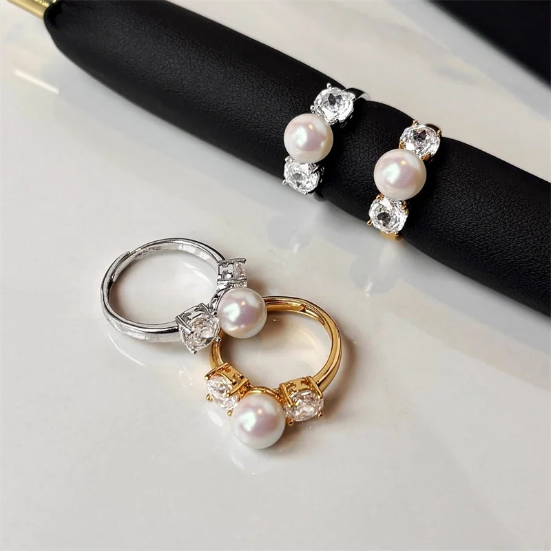 

Rose Cut Zircon Aurora Pearl Ring for Women Niche Fashion Exquisite Beautiful Opening All-match Jewelry Accessories Gift