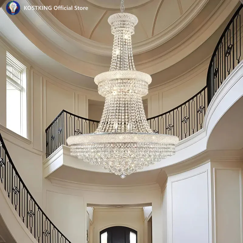 Empire Crystal Chandelier Lighting Large Modern Chrome Ceiling Crystal Chandelier For Staircase Living Room Hallway Entryway