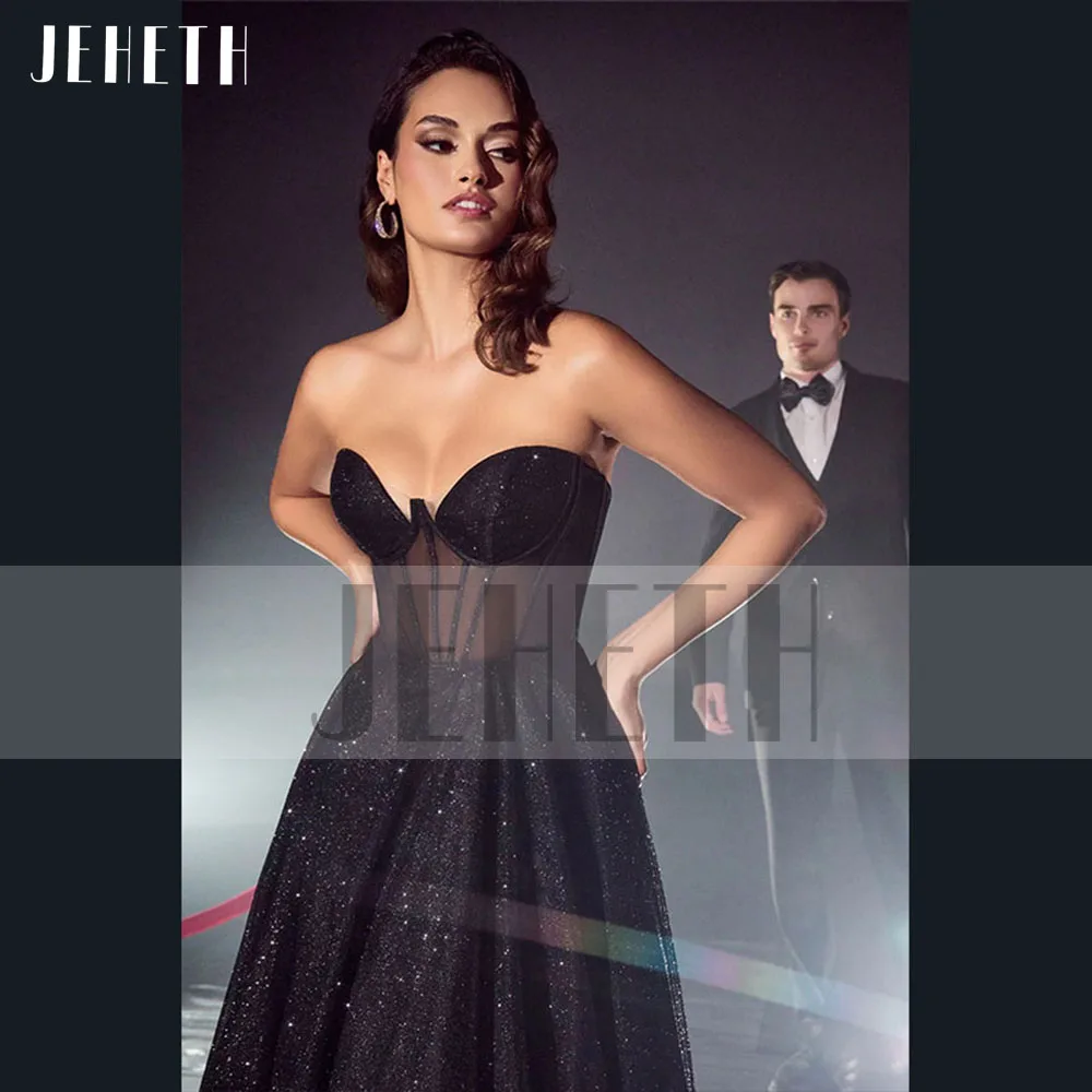 JEHETH – robe de soirée en Tulle bleu Royal, sans bretelles, à paillettes, tenue de bal princesse scintillante, dos nu, longueur au sol