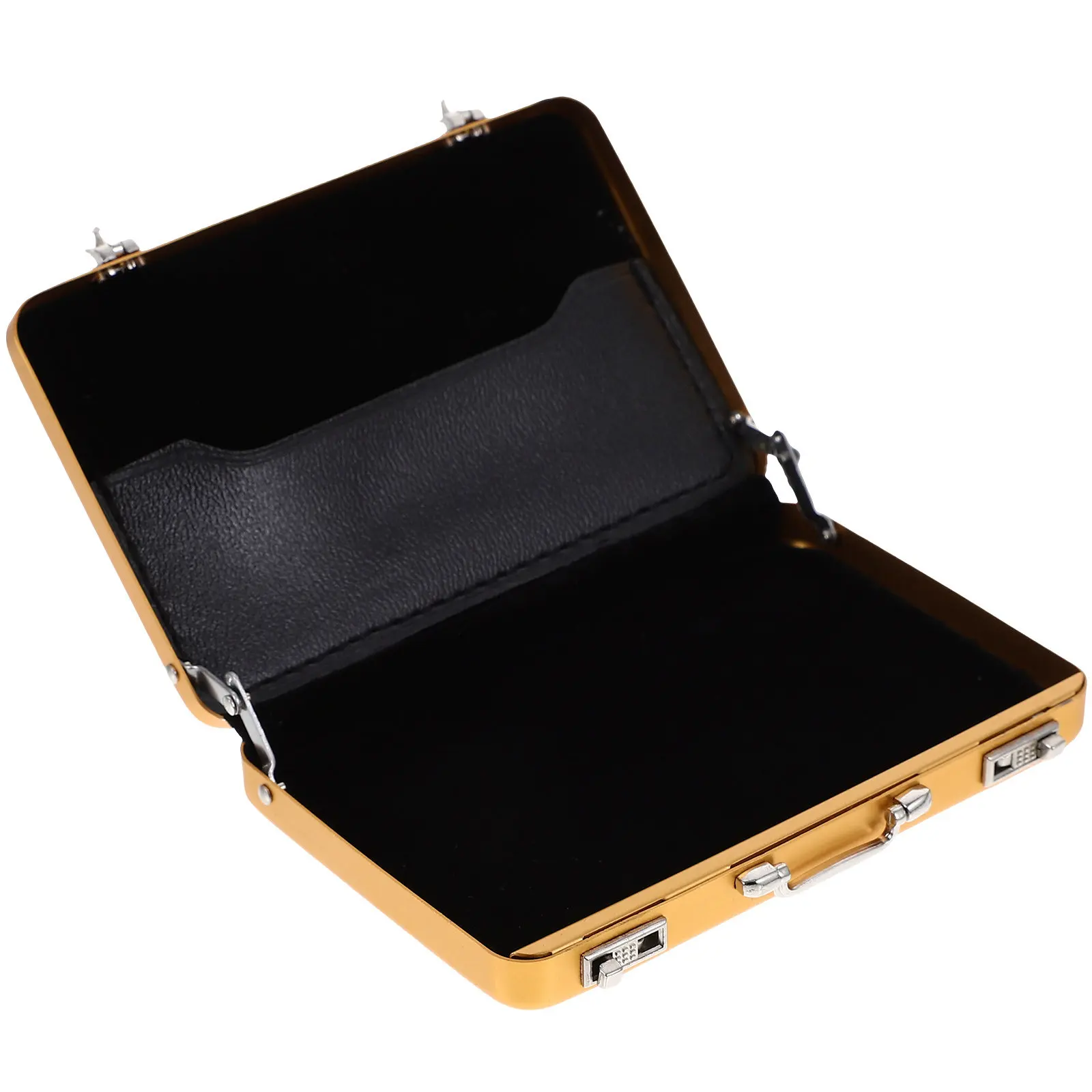 Mini Metal Briefcase Card Holder – Aluminum Business Cards Box with Snap Closure, Large Capacity Desktop Organizer