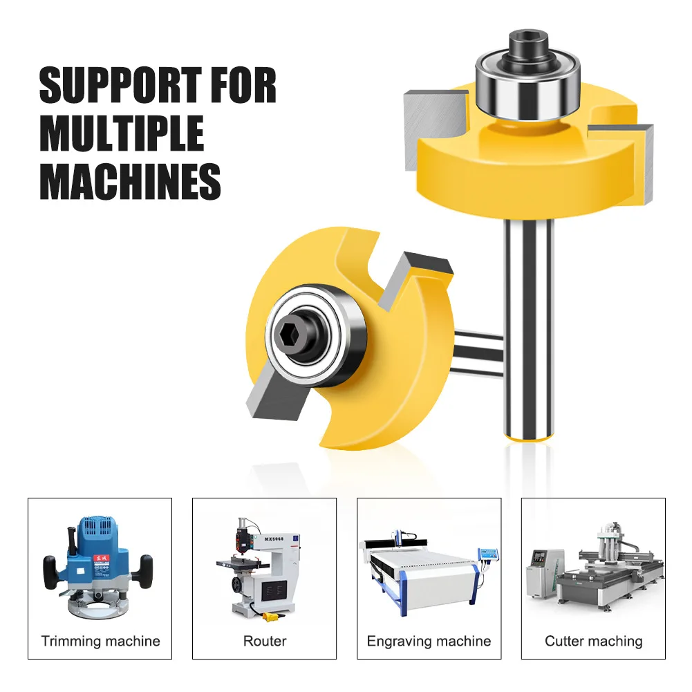 8-handle double-edged Ball T-cutter Bearing Slotting Cutter Set For Inch Wood Milling Cutter T-notched Cutter